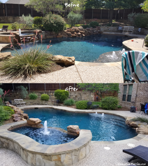 pool remodel McKinney, Texas: replastered with CrystalStones smooth "majestic isle" & replaced deck o seal